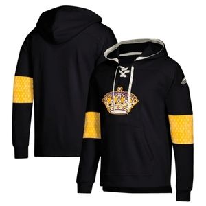 Los Angeles Kings Adidas Jersey Lace-Up Pullover Hoodie Throwback Crown Black